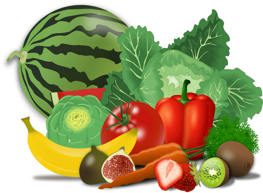 Légumes et fruits d'un repas végétarien